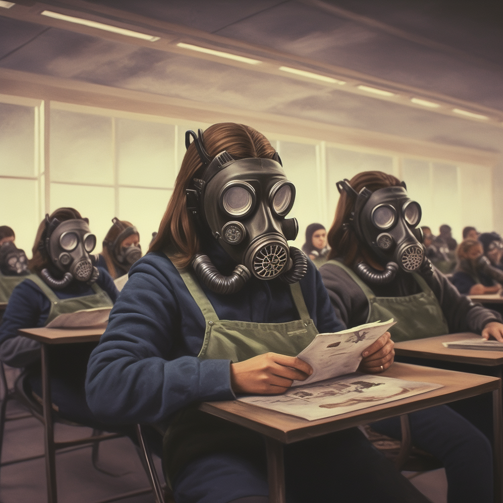 student in gas mask, climate anxiety is more common than you think