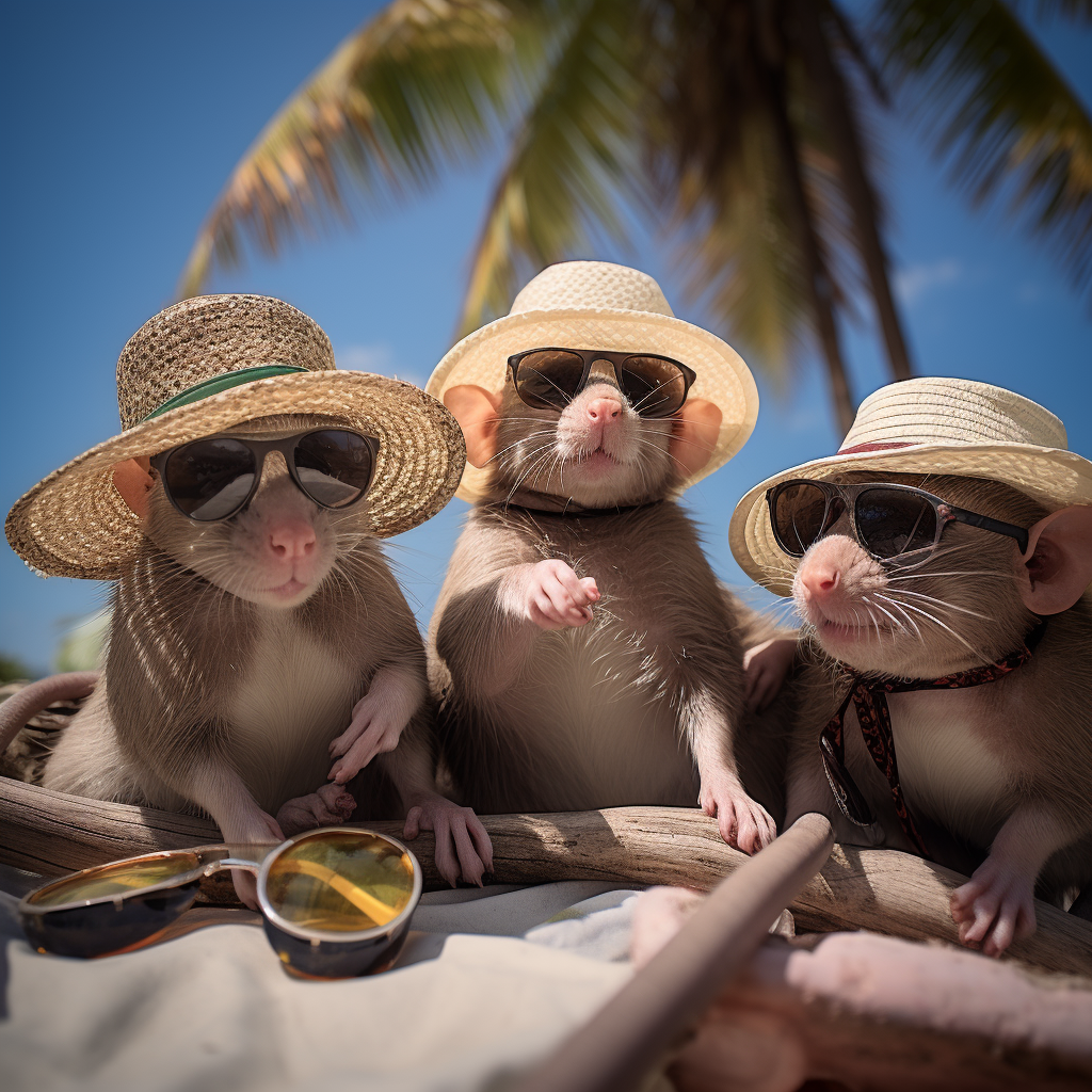 rats in vacation attire - island ecosystem