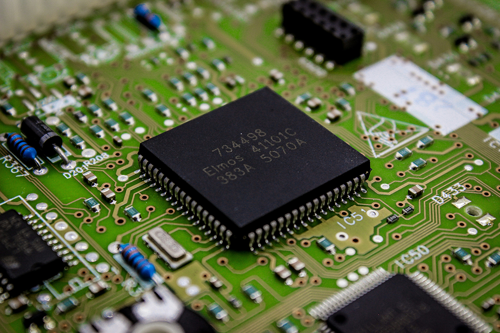 close up of computer components, semiconductor chips